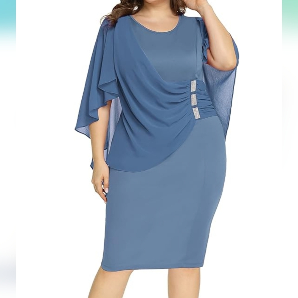 HANNA NIKOLE Chiffon Cape Sleeve Dress